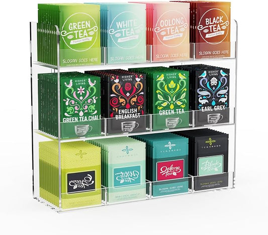 Acrylic Tea Bag Organizer, 3 Layers Tea Bag Holder for Tea Packets, Wall Mount Display Tea Caddy for Countertop or Cabinet, 12 Slots, Clear Acrylic by LaumffonOfficial