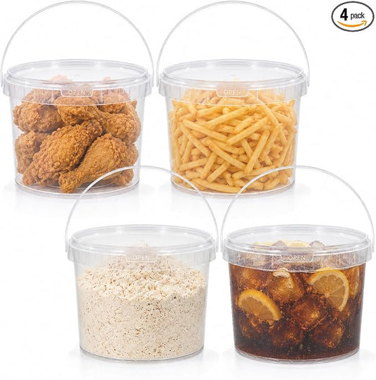 DEMORA 4 Pack 1.6 Gallon Food Grade Storage Buckets with Lids, Clear | BPA-Free & Stackable, Leakproof Freezer Safe; For Deli, Ice Cream, Meal Prep, Cleaning, Car Wash & Fishing by DEMORA