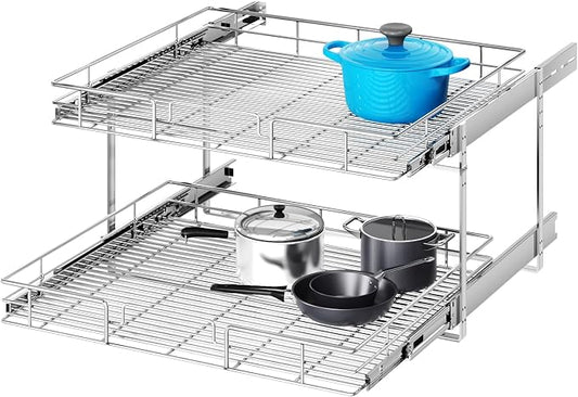2 Tier Individual Pull Out Cabinet Organizer 31½" W x 21½" D, Heavy Duty Cabinet Pull Out Shelves, Slide Out Drawers Organization for Kitchen Cabinets Bathroom by Unknown