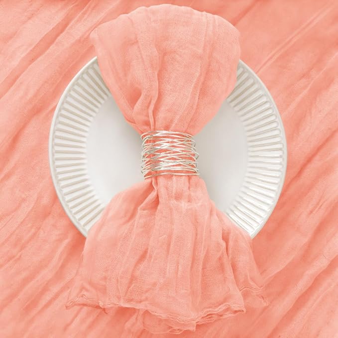 DeZerlor Coral Pink Fall Thanksgiving Cheesecloth Napkins Set of 12 for Party - Image 2