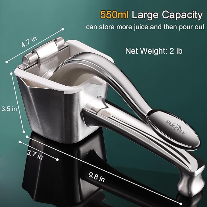 SUCCFLY Stainless Steel Lemon Squeezer, Heavy Duty Manual Citrus Juicer | Ergonomic Handle Labor-saving, Large Capacity, Detachable, Dishwasher Safety, Hand Juicer for Lime Orange, 5 Year Warranty - Image 5