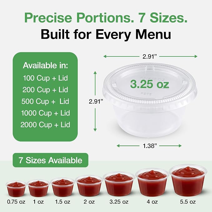 0.75-5.5 oz Plastic Portion Cups with Lids, 100-2000 Count, Dessert Cups with Lids, Jello Shot Cups with Lids, Small Plastic Cups for Salad Dressing & Condiments (2000, 3.25, ounces) - Image 4