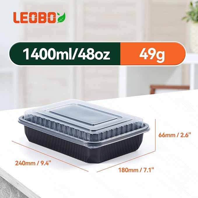 48oz Jumbo Meal Prep Containers 40 Pack - Shrink-Wrapped No Pre-Wash | Single Deep Compartment Leak-Resistant | Shatterproof Flexible PP | BPA Free Microwave Safe, Bulk Catering & Leftover Storage - Image 2