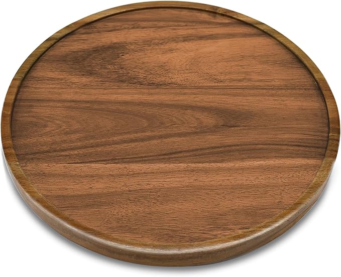 13" Acacia Wood Lazy Susan Organizer Kitchen Turntable for Cabinet Pantry Table Organization - Image 2