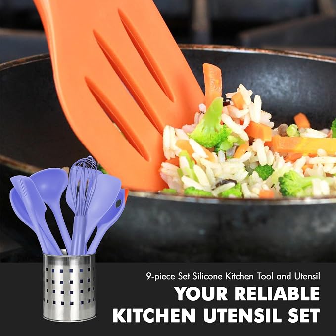 Chef Craft - Premium Silicone Kitchen Tools and Utensils Set, Non-Scratch, Withstands Temperatures up to 450°F, BPA-Free, 9 Piece Cooking Utensils Set, Pastel Blue - Image 5