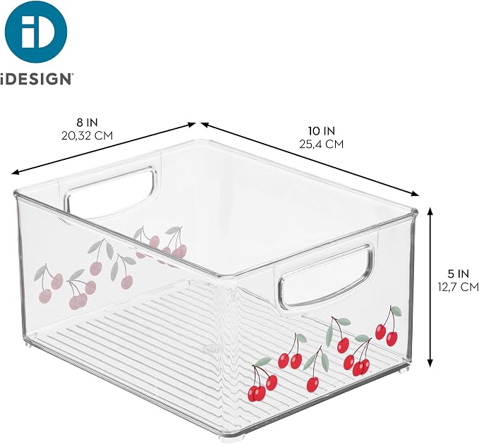 iDesign Bathroom Organizer Bin, Clear/Cherries | Decorative Print, Stackable, Plastic Storage Basket, For Makeup & Vanity Organization - Image 3