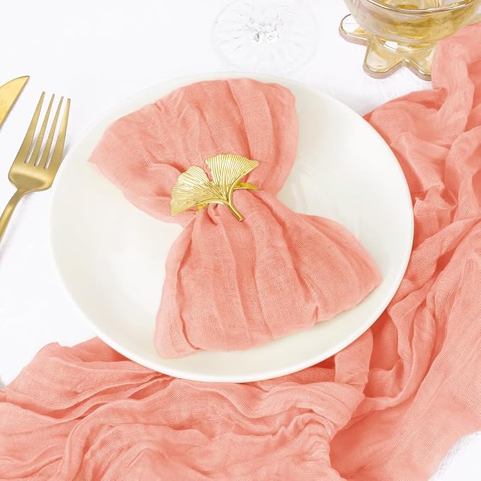 DeZerlor Coral Pink Fall Thanksgiving Cheesecloth Napkins Set of 12 for Party - Image 3