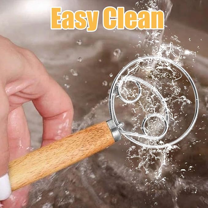 Danish Whisk 2 Pieces Danish Dough Whisk (33 cm & 24 cm) Stainless Steel Wire with Comfortable Wooden Handle Dutch Whisk for Making Cakes Cooking and Baking Sweets - Image 5
