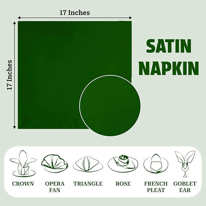 MDS® Pack of 150 Satin Napkins 12 x 12 Inch, Soft Silky Reusable Cloth Dinner Table Napkins for Wedding Décor, Reception, Birthday, Parties, Banquets, Catering, Restaurants & Hotel - Green - Image 4