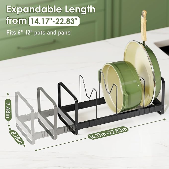 MUDEELA Expandable Pot Pan Lid Organizers inside Cabinet, 12 Divider-Black | Expandable 14.2-22.8", 12 Adjustable Divider, Easy Assembly, Non-Slip, For Pan Lids, Cutting Boards, Bakeware & Cookie Sheets - Image 2