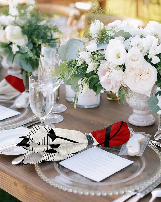 Kitchen Cloth Napkins 6 Pack Reusable Dinner Napkins Love Valentines Red Heart Black White Buffalo Plaid Linen Soft Smooth Fabric Table Napkin for Wedding Banquet Party Decoration (20x20 Inches) - Image 2