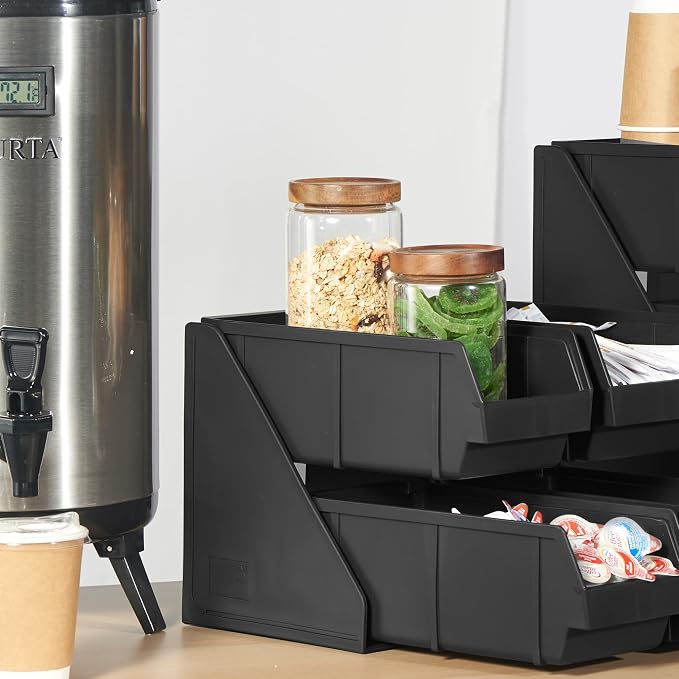 Black Self Serve Condiment Bin Stand Set, 2-Tier Stand with 8 Bins, 22.5" D x16 W x 9.5" H, Coffee Bar Beverage Station - Image 7