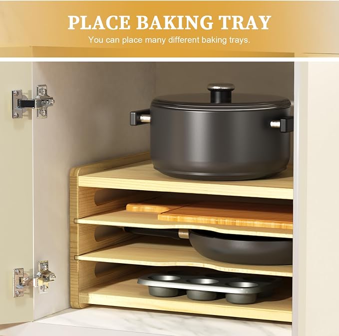 4 Tier Tray Dividers for Cabinets, Kitchen Vertical Baking Sheet Organizer | Premium Wood, Multiple Sizes, Saving Space, Vertical Tray Dividers for Storing pans, Baking trays, Cutting Board - Image 7