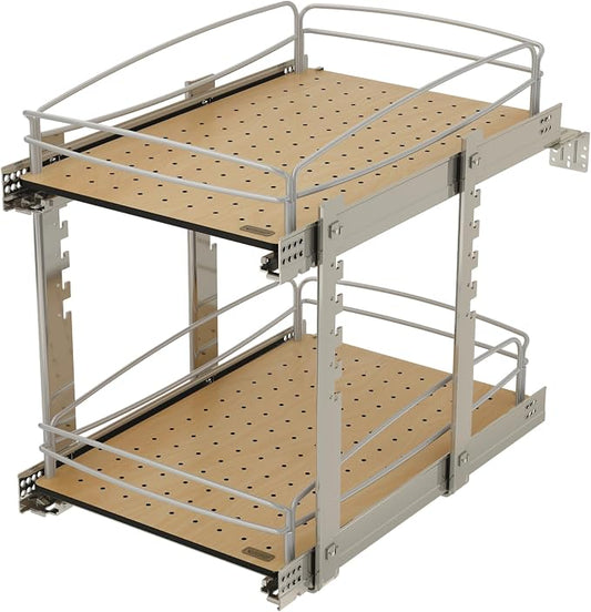 Rev-A-Shelf 2 Tier Pull Out Kitchen Cabinet Storage Organizer with Solid Bottom & Undermount Soft-Close Full Extension Slides, Min Opening Width of 14", 54BK-15SC-2-1 by Rev-A-Shelf