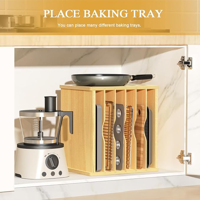 7 Tier Wood Tray Dividers for Cabinets, Cookie Sheet Organizer for Cabinet | Premium Wood, Multiple Sizes, Saving Space, Vertical Tray Dividers for Storing pans, Baking trays, Cutting Board - Image 4