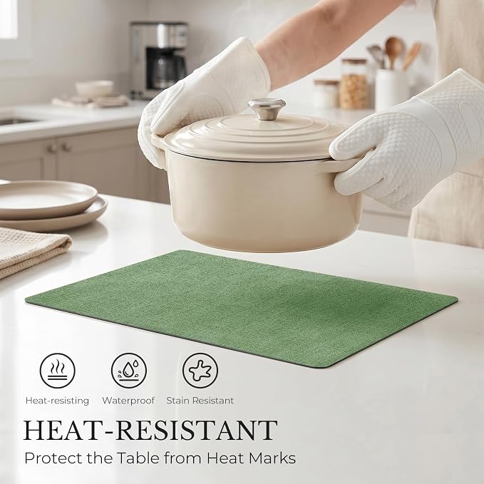 Romanstile Vinyl Placemats Set of 8, Reversible Faux Leather Heat Resistant Wipeable Table Mats, Waterproof Washable Non-Slip Table Placemats for Dining/Kitchen/Outdoor (Grey DarkGreen, 12" x 17") - Image 3