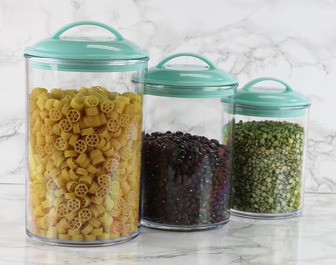 Food Storage Containers, BPA Free Airtight Canisters for Cereal, Pasta, Sugar, Coffee, Flour, Cookies, Loose Tea, for Kitchen Organization, Set of 3 by Reston Lloyd, Seafoam - Image 2