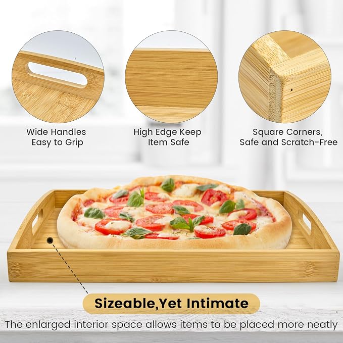 Bamboo Serving Tray Set of 4, Bamboo Trays with Handles | Decorative bamboo serving trays for serving, storage,kitchens, living rooms,bathrooms, outdoor scenarios and more - Image 3