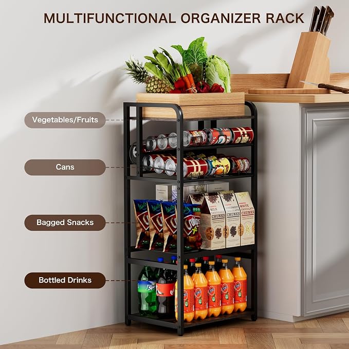 Soda Can Organizer for Pantry,5-Tier Drink Storage Shelf,Black | Kitchen Soda Can Organizer and Storage, Multifunctional Snack Organizer Rack, Standing Can Rack for Pantry/Kitchen - Image 4