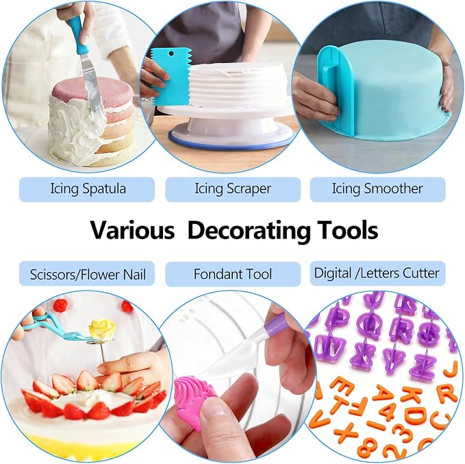 Makmeng 722pcs Cake Decorating Kit - Baking Supplies with Springform Pans, Cake Rotating Turntable, Icing Piping Bags and frosting Tips Set - Cake Decorating Tools for Beginners - Image 6