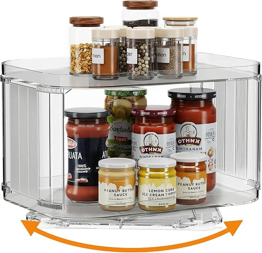 Lazy Susan Organizer for Cabinet, Pantry, Countertop (2 Tier 14" x 10" Clear - 1 Pack, Rectangular) by FIRJOY