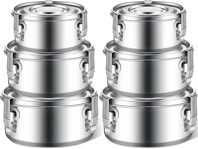 Zopeal 6- Piece Stainless Steel Food Storage Containers with Lids Leakproof Metal Lunch Boxes Stackable Reusable Canisters for Camping Trips Picnic Snacks Salad Soups, 3 Sizes(22oz, 34oz, 54oz) by Zopeal