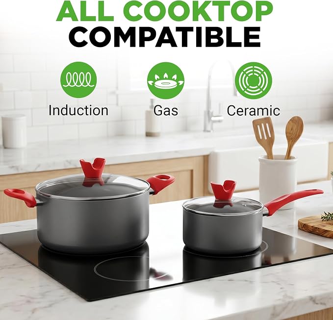 NutriChef 21-Piece Nonstick Cookware Set - PTFE/PFOA/PFOS Free Heat Resistant Lacquer Kitchen Ware Pots Pan w/ Cool-Touch Handles, Saucepan, Fry Pans, Lid, Bakeware, For Gas Electric Ceramic Cooktops - Image 2