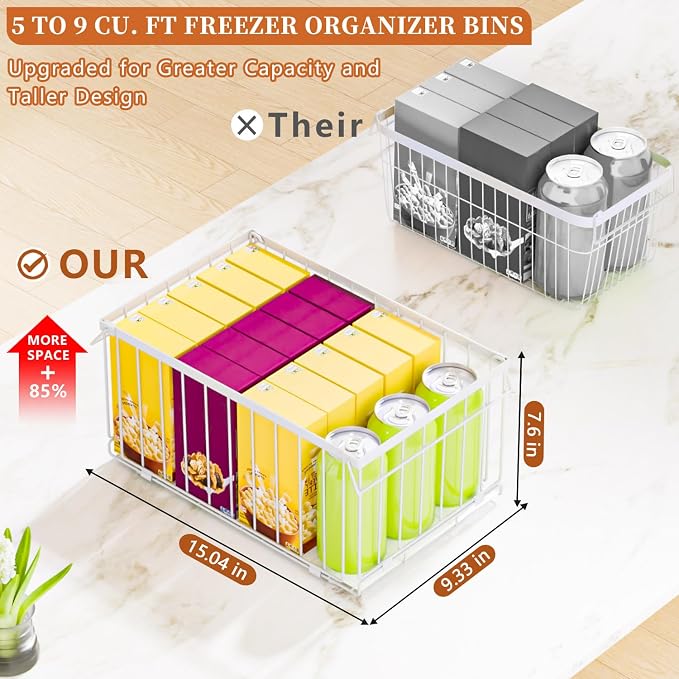 Large Freezer Organizer Bins for 5 to 9 Cu.Ft,Quick Expand/Collapse,6PACK | Freezer Organizer Bins, Stackable,foldable,With handle Wire Storage Container Baskets for Sort Frozen Meats,Leak-Proof Liner - Image 4