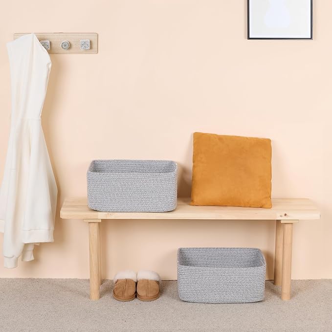 MiniArk Large Storage Baskets for Shelves, 17 x 13 x 7.5” Closet Organizers Bins for Clothes Blanket Towels, Baby Nursery, Toy Baskets Box, Woven Rope Baskets, 3 Packs Mixed Grey - Image 6