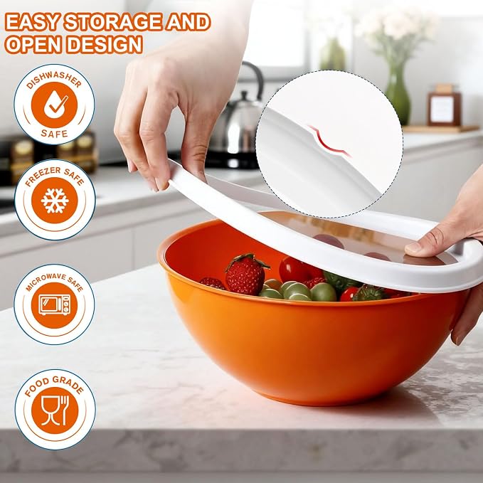 Greentainer Plastic Mixing Bowls with Lids Set 12 Piece Colorful Mixing Bowl Set for Kitchen - Nesting Bowls with Lids Set, 6 Prep Bowls and 6 Lids - Microwave and Freezer Safe(Rose) - Image 5