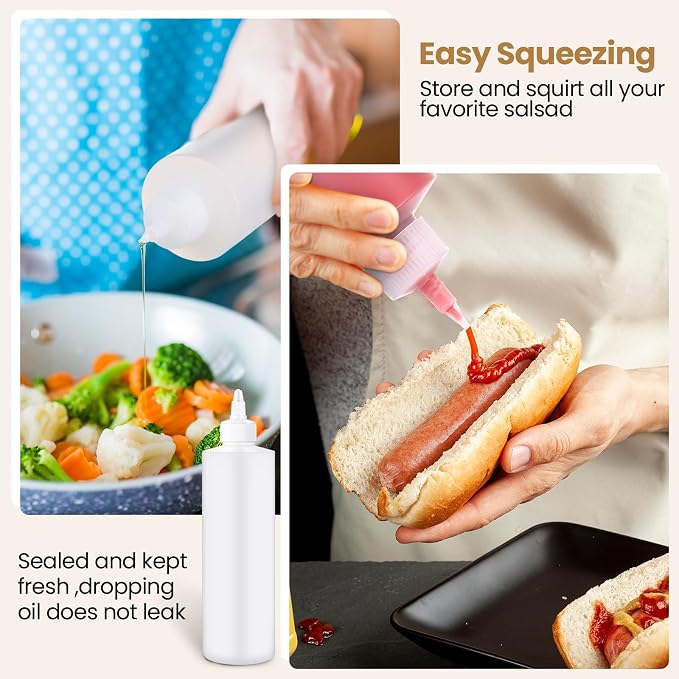 Irenare 16 oz 30 Pack Plastic Condiment Squeeze Bottles for Sauces Empty Squirt Bottle with Top Cap for Condiment BBQ, Dressing, Paint, Workshop, Crafts (White) - Image 5