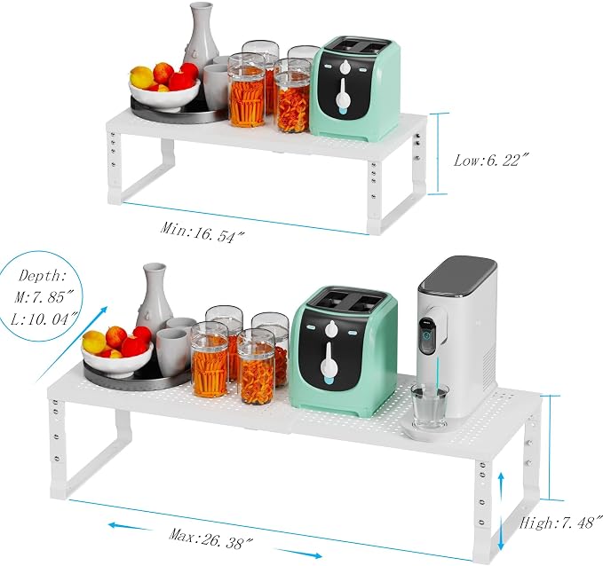 Expandable Spice Rack Kitchen Cabinet Shelf Organizer, Stackable Storage Shelves Racks, Adjustable Counter Shelving for Cabinets, Countertop, Cupboard,Pantry and More(2Packs/White/Medium) - Image 6