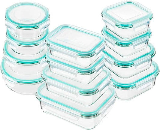Bayco Glass Food Storage Containers with Lids, [24 Piece] Meal Prep, Airtight Bento Boxes, Leak Proof (12 lids & 12 Containers) - Blue by Bayco