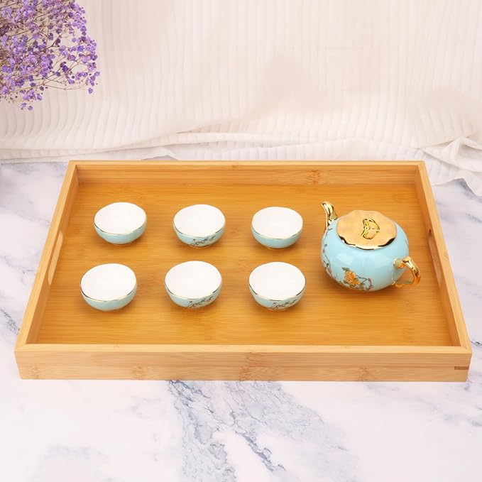 4 Pack Large Bamboo Serving Tray with Handles - 16 x 11.6 Inch Wooden Dinner Tray, Home Kitchen Decorative Tray, Breakfast Trays for Eating on Couch, Lap Trays, Coffee, Kitchen, Picnic - Image 4
