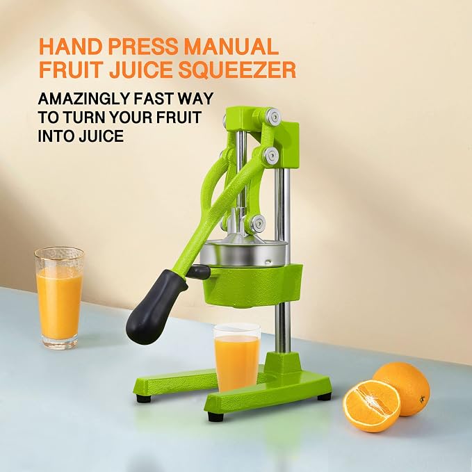 Commercial Heavy Duty Cast Iron Hand Press Manual Orange Citrus Lemon Lime Grapefruit Pomegranate Fruit Juice Squeezer Machine with Stainless Steel Cup Green - Image 2