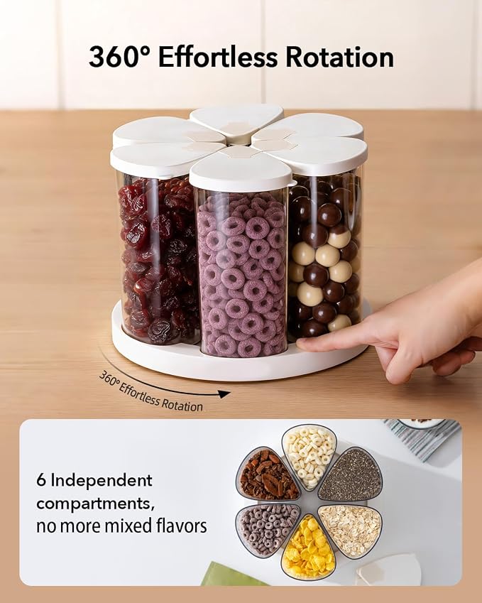 Rotating Food Storage Containers Set of 6, 23oz (690ml) Clear PET Jars with Dual Pour Lids, 360° Lazy Susan Pantry Organizer for Snacks, Cereal, Nuts, Oats & Dry Foods, Kitchen Grain Dispenser - Image 3