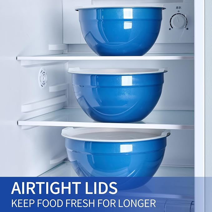 Blue Mixing Bowls With Airtight Lids,Stainless Steel Bowl,Salad Bowls 7 Piece Colorful Nesting Bowl Blue Kitchen Accessories,Size 7,3.6,2.7,2.1,1.5,1.1,0.8QT Stackable Design - Image 6