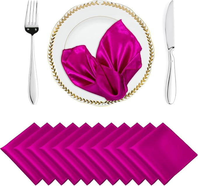 MDS® Pack of 50 Satin Napkins 12 x 12 Inch, Soft Silky Reusable Cloth Dinner Table Napkins for Wedding Décor, Reception, Birthday, Parties, Banquets, Catering, Restaurants & Hotel - Magenta Violet by MDS