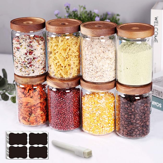 SAIOOL Stackable Kitchen Canisters Set of 8,High Borosilicate Glass Cylinder Airtight Food Storage, sort out the tea, flour, candies, grain easily and clearly | Cylinder Shape, Airtight Food Storage, For Tea, Flour, Candies, Grain, Clear Visibility - Image 2