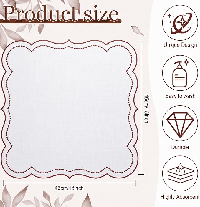 Hahafelt Cloth Napkins 18x18inches Scalloped Embroidery Cloth Napkins Washable Polyester Table Dinner for Hotel Restaurant Weddings Events Parties(Rust Red,12 Set) - Image 2