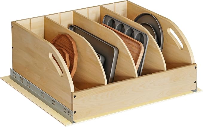 WelFurGeer Birchwood Pot and Pan Organizer with Soft-Close Drawer, Pull Out Cabinet Organizer, Heavy-Duty Slide-Out Storage for Baking Sheets, Cutting Boards, and Kitchen Utensils by WelFurGeer