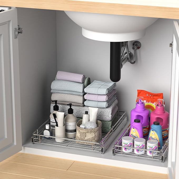 ZOINLIY Pull Out Cabinet Organizer, Slide Out Kitchen Organizers Storage | Heavy Duty Drawer Cupboard Storage Basket, Smooth Sliding, Chrome Finish - Image 5