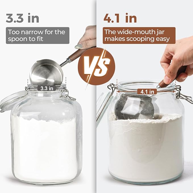 ComSaf Glass Pantry Jars with Airtight Lids 0.7 Gallon 2 Pack Wide Mouth | Flour sugar rice, Sourdough pickling, Pantry organization, Scoop included, Baking supplies, Bulk food storage, Large capacity - Image 2