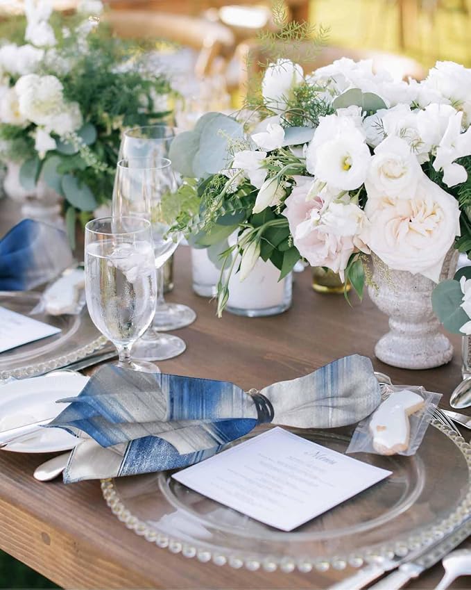 Abstract Blue Dinner Napkins Cloth Set of 4, Premium Polyester Napkins 20 x 20 Inch, Modern Geometric Gradual Stripes Grey Washable and Reusable Table Napkins for Wedding Cocktail Hotel - Image 2