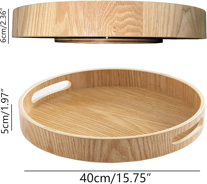 i-lan 16-Inch Wooden Lazy Susan Turntable with Handles, Natural Wood | 16-inch natural wood Lazy Susan with dual handles, raised rim and 360° rotation for dining tables, counters and cabinets. - Image 3
