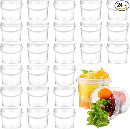 Funnymoom 24 Pack 101 oz/3L Clear Deli Buckets with Lids Plastic Ice Cream Bucket with Handle Safe Food Storage Round Tub Pails Containers Freezer & Microwave for Fruit Snack Take out by Funnymoom