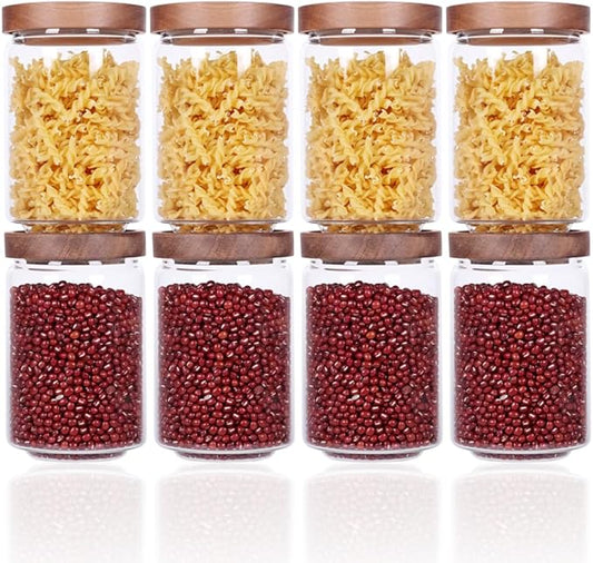 SAIOOL Stackable Kitchen Canisters Set of 8,High Borosilicate Glass Cylinder Airtight Food Storage, sort out the tea, flour, candies, grain easily and clearly | Cylinder Shape, Airtight Food Storage, For Tea, Flour, Candies, Grain, Clear Visibility by SAIOOL