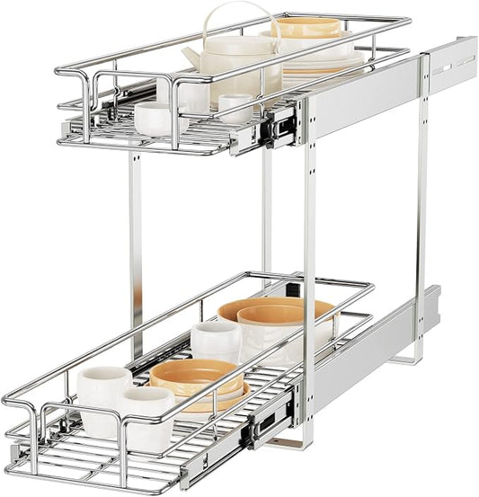 ROOMTEC Individual Pull Out Cabinet Organizer (9" W x 21½" D), 2 Tier Spice Rack Organizer for Cabinet, Slide Out Drawer Pantry Shelf Organization and Storage for Kitchen Bathroom by ROOMTEC