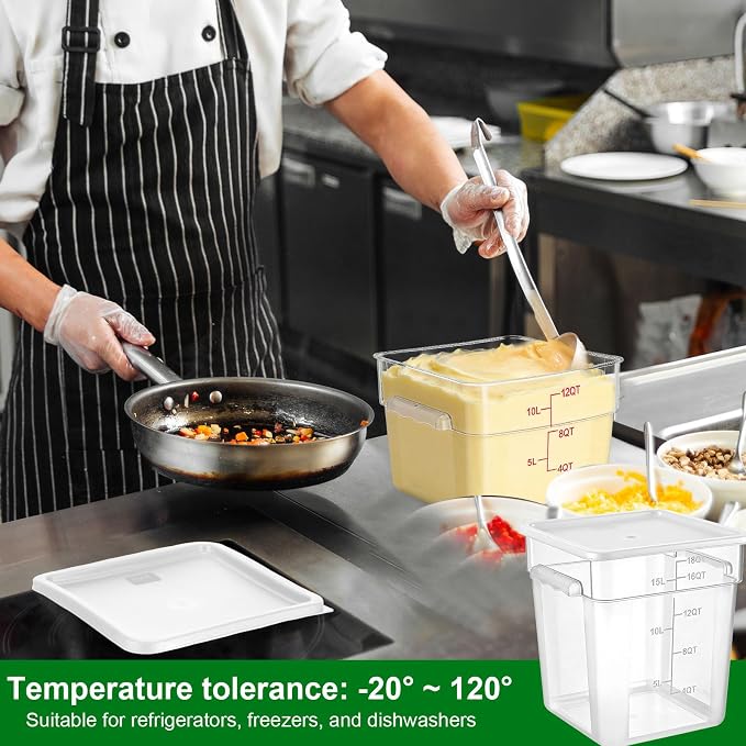 FoldTier 2 Pieces Square Food Storage Containers Polycarbonate Clear food Container with Lid Commercial Storage with Graduations for Commercial Kitchen Dough Marinating Meat (White,18 Qt) - Image 5