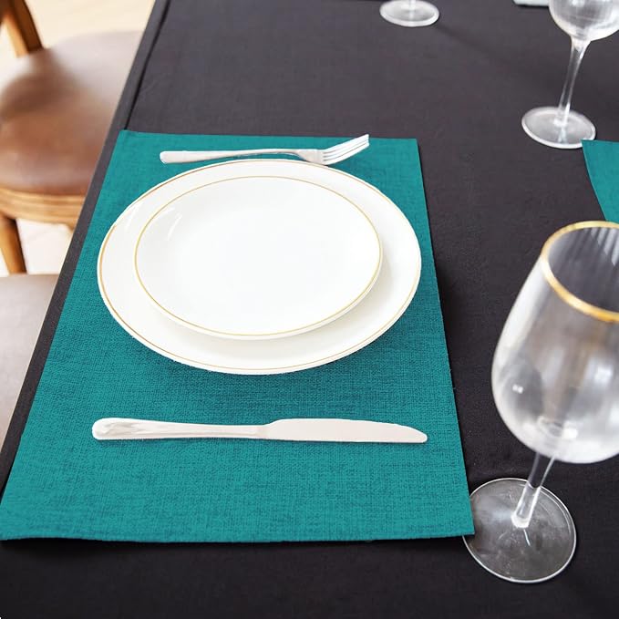 Cloth Placemats Set of 8, Linen Type Fabric Placemats Machine Washable Heat Resistant Placemats Wrinkle Free Thick Polyester Kitchen Place Mats for Dining Table (Teal Blue) - Image 5
